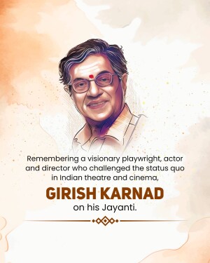 Portrait of Girish Karnad with text commemorating his birth anniversary