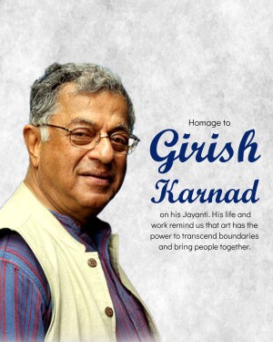 Portrait of Girish Karnad with text tribute