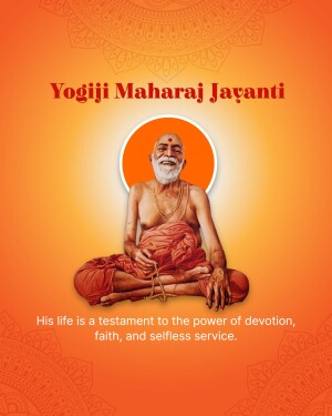 Portrait of Yogiji Maharaj with text 'Yogiji Maharaj Jayanti'