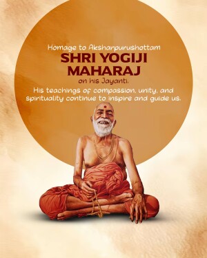 Portrait of Shri Yogiji Maharaj with text commemorating his Jayanti