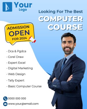 Advertisement for computer courses with a student and course list.