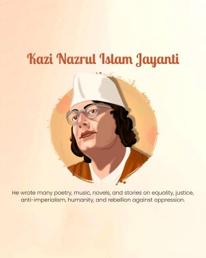 Portrait of Kazi Nazrul Islam, a Bengali poet, musician, and revolutionary.