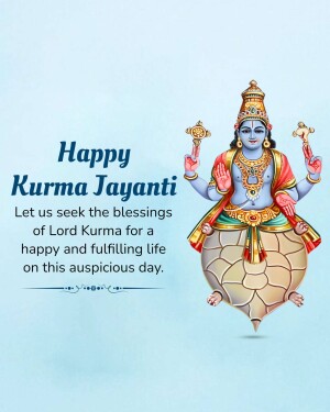 Image depicting Lord Kurma with text 'Happy Kurma Jayanti'