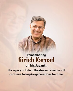 Portrait of Girish Karnad with a commemorative message