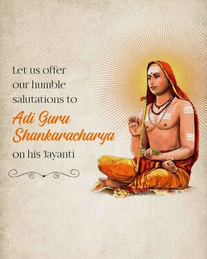 Portrait of Adi Guru Shankaracharya with text celebrating his Jayanti