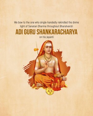 Portrait of Adi Guru Shankaracharya with text honoring his legacy