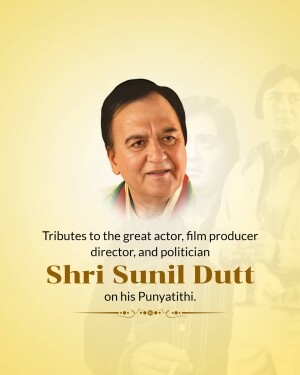 Portrait of Sunil Dutt with tribute text