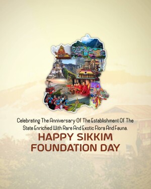 Sikkim Foundation Day celebration poster with collage of landmarks and text