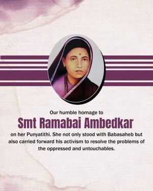 Portrait of Smt Ramabai Ambedkar with a tribute message