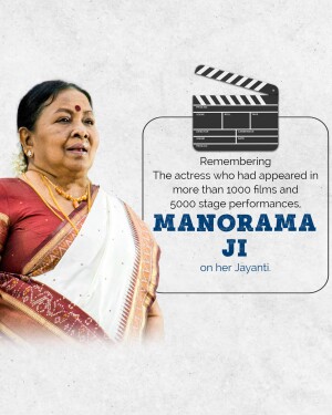 Portrait of veteran Indian actress Manorama with a clapperboard graphic