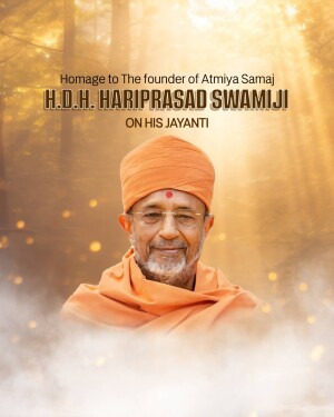 Portrait of H.D.H. Hariprasad Swamiji with a golden background