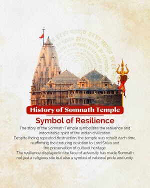 Image of Somnath Temple with text overlay about its history and resilience.
