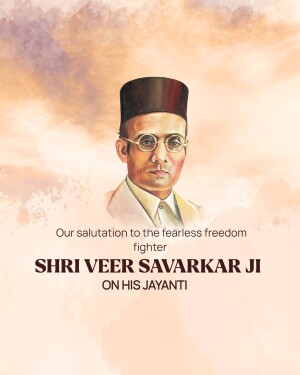 Portrait of Veer Savarkar with text commemorating his birth anniversary