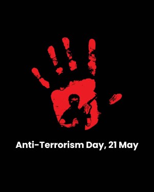 Red handprint with silhouette of a person aiming a gun, promoting Anti-Terrorism Day