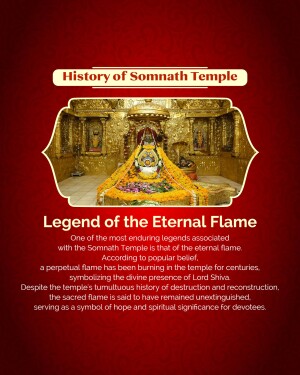 Image of the Somnath Temple's Jyotirlinga with floral decorations and text about its history.