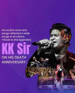 Poster commemorating KK's death anniversary with a portrait of the singer and concert imagery.