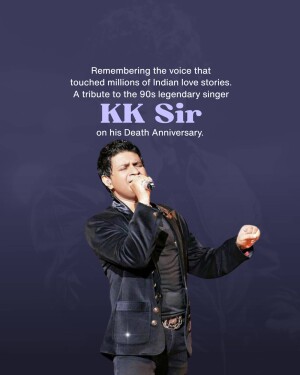 Portrait of KK, a popular Indian singer, performing on stage.
