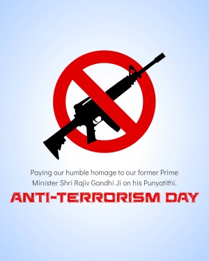 Image depicting a crossed-out rifle with text commemorating Anti-Terrorism Day and Rajiv Gandhi.