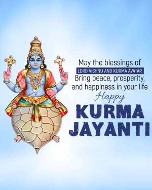 Image depicting Lord Vishnu in his Kurma Avatar with text 'Happy Kurma Jayanti'