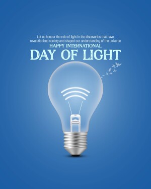 Image depicting a glowing lightbulb with text 'Happy International Day of Light'