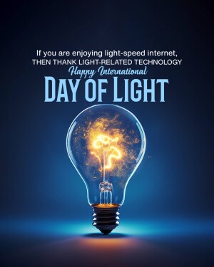 Glowing light bulb with text celebrating International Day of Light