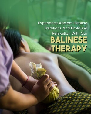 A person receiving a traditional Balinese massage with herbal compresses.