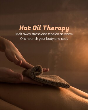 Close-up of hands performing hot oil therapy massage on a back.