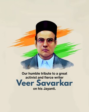 Portrait of Veer Savarkar with Indian flag background