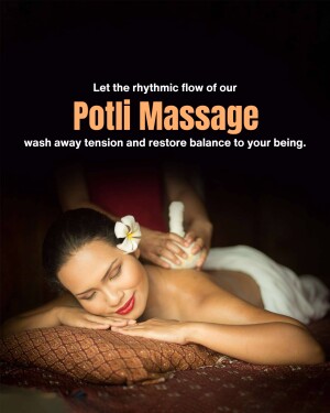 Woman receiving a Potli Massage with herbal pouches on her back