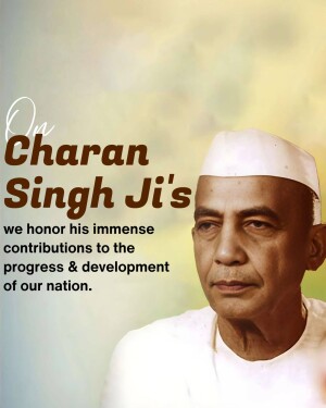 Portrait of Charan Singh Ji with text honoring his contributions