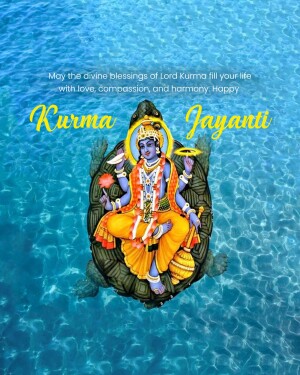 Lord Kurma on a turtle, Kurma Jayanti celebration