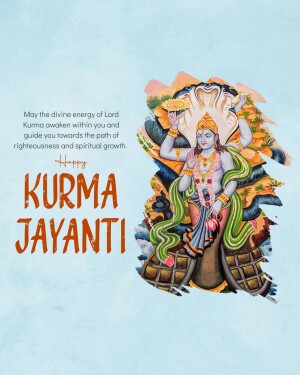 Illustration of Lord Kurma with text 'Kurma Jayanti'
