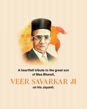 Portrait of Veer Savarkar with text commemorating his birth anniversary