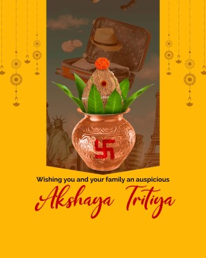 Akshaya Tritiya celebration with traditional pot and travel elements
