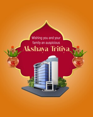 Akshaya Tritiya festive greeting with building and traditional elements