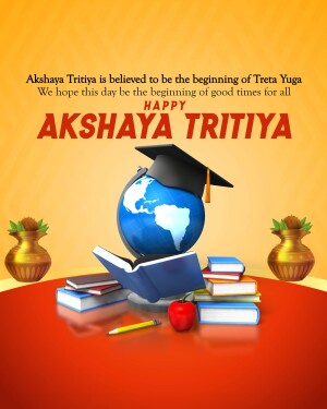 Akshaya Tritiya greeting with globe, books, and educational elements