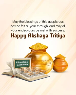 Akshaya Tritiya greeting with pot, books, and educational elements