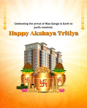 Akshaya Tritiya greeting with building and traditional elements