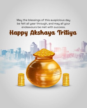 Akshaya Tritiya festive greeting with golden pot and coins
