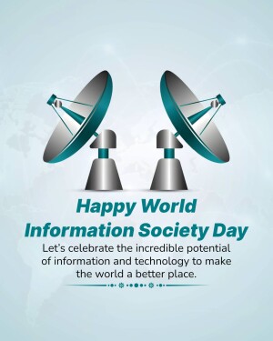 Two satellite dishes with text celebrating World Information Society Day