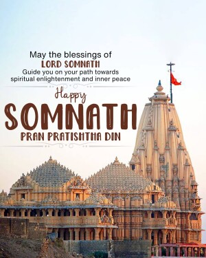 Image of Somnath Temple with text wishing 'Happy Somnath Pran Pratishtha Din'