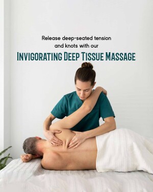 Woman giving a deep tissue massage to a man lying face down on a massage table.