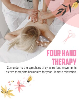 Woman receiving a four-hand massage at a spa