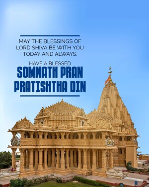 Image of Somnath Temple with a blessing message for Somnath Pratishtha Din
