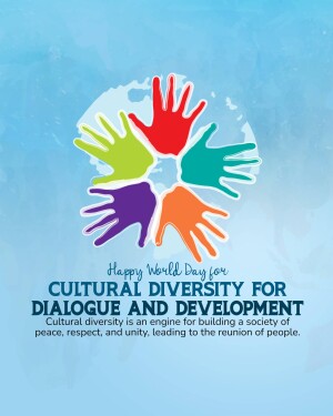Hands forming a circle around a globe with text celebrating World Day for Cultural Diversity