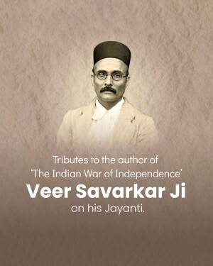 Portrait of Veer Savarkar with text commemorating his Jayanti