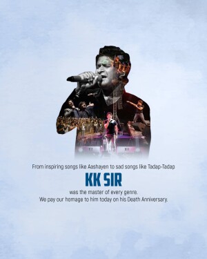 Poster commemorating KK Sir on his Death Anniversary, featuring a collage of images and text.