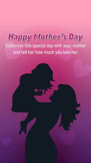 Silhouette of a mother and child with 'Happy Mother's Day' text