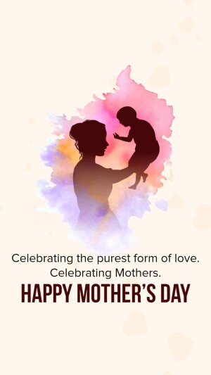 Silhouette of a mother and child against a watercolor background with Mother's Day text.