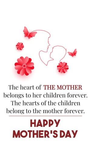 Mother's Day greeting with silhouette of mother and children and floral elements.